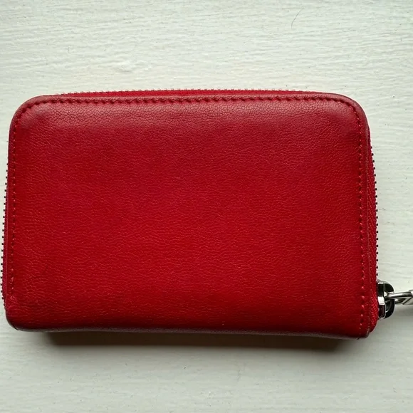 Longchamp Red Leather zip card case coin purse Wallet - Picture 3 of 9